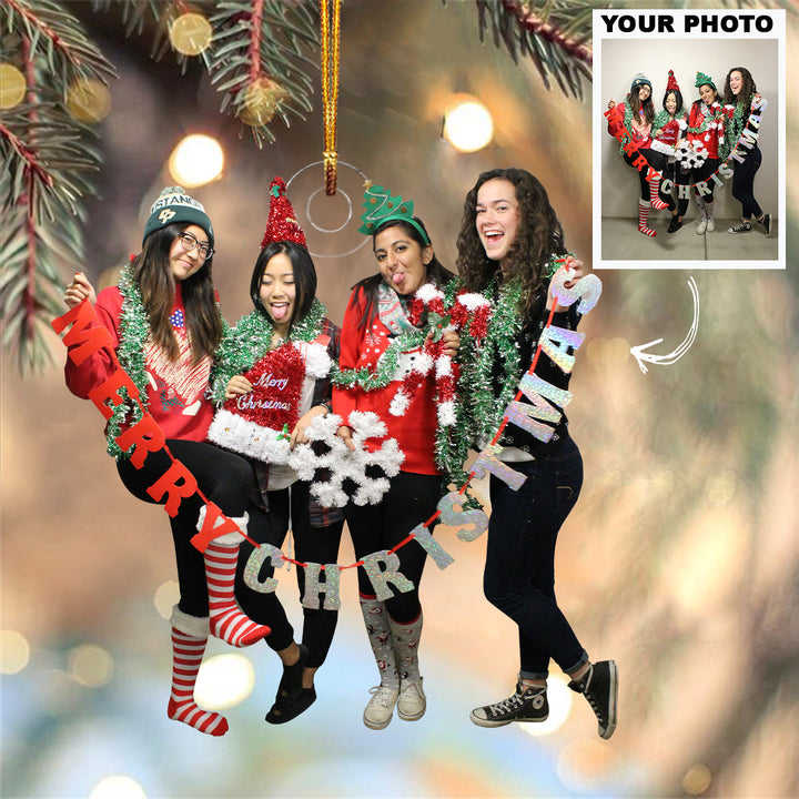 Customized Photo Ornament Christmas Funny Costume - Personalized Photo Mica Ornament - Christmas Gift For Friends, Besties, Family Members