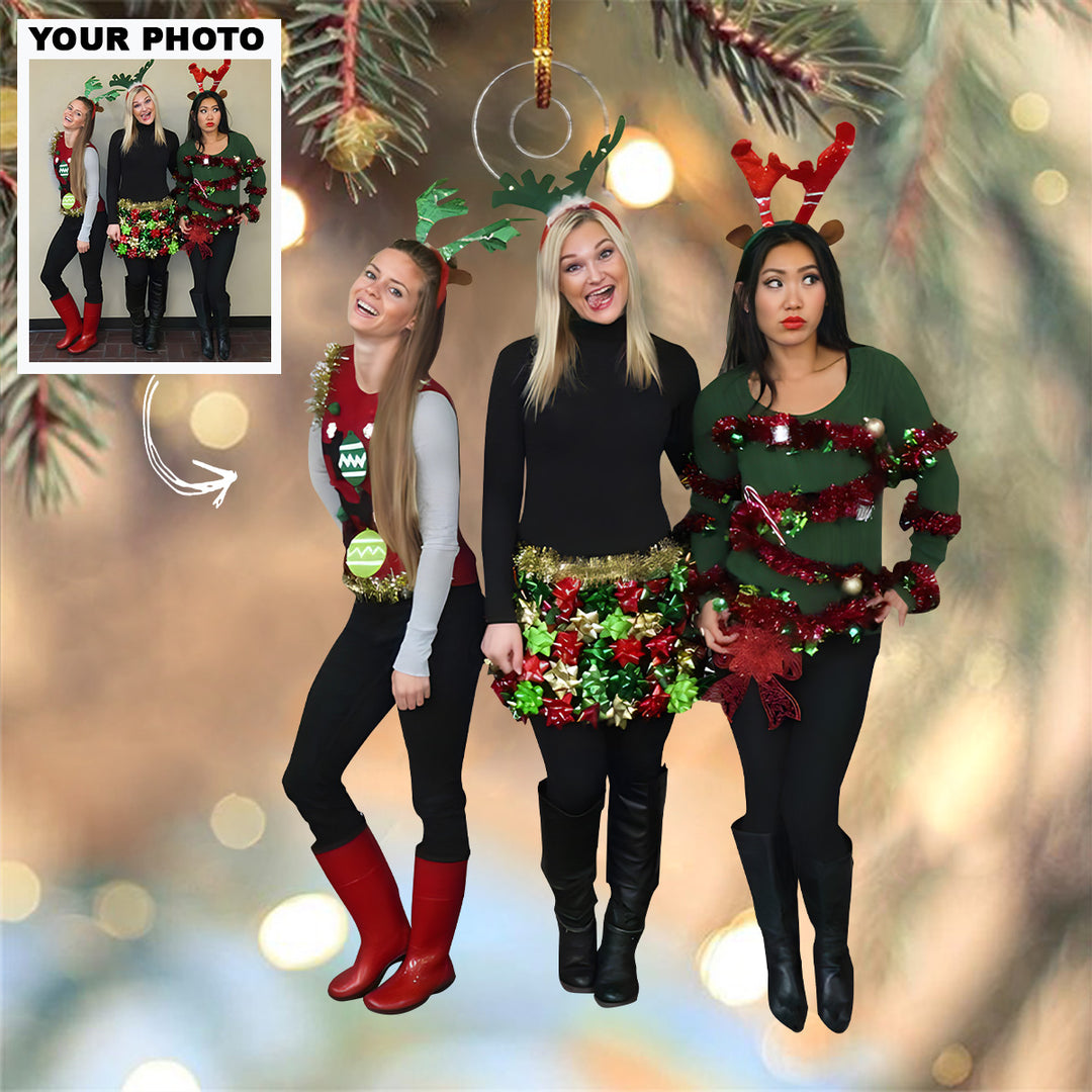 Customized Photo Ornament Christmas Funny Costume - Personalized Photo Mica Ornament - Christmas Gift For Friends, Besties, Family Members