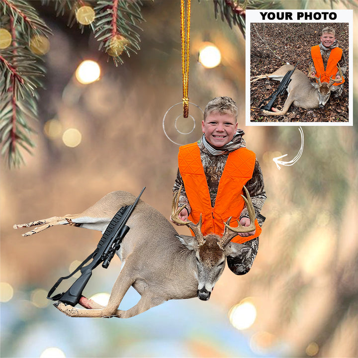 Kid Deer Hunting Ornament - Personalized Custom Photo Mica Ornament - Christmas Gift For Kids, Hunters, Family Members