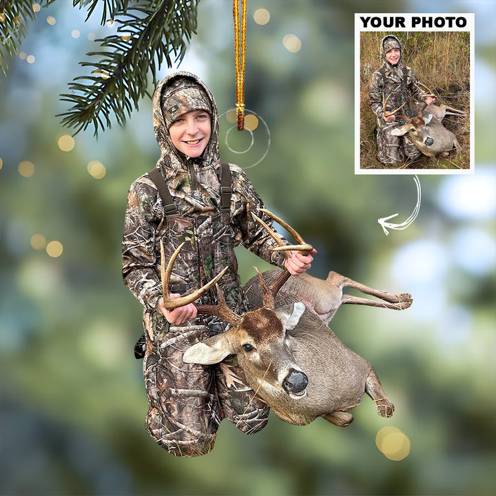 Kid Deer Hunting Ornament - Personalized Custom Photo Mica Ornament - Christmas Gift For Kids, Hunters, Family Members