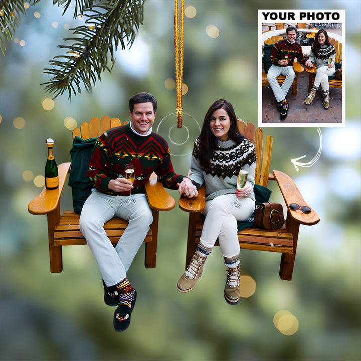 Customized Photo Ornament Drinking Couple - Personalized Photo Mica Ornament - Christmas Gift For Family Members