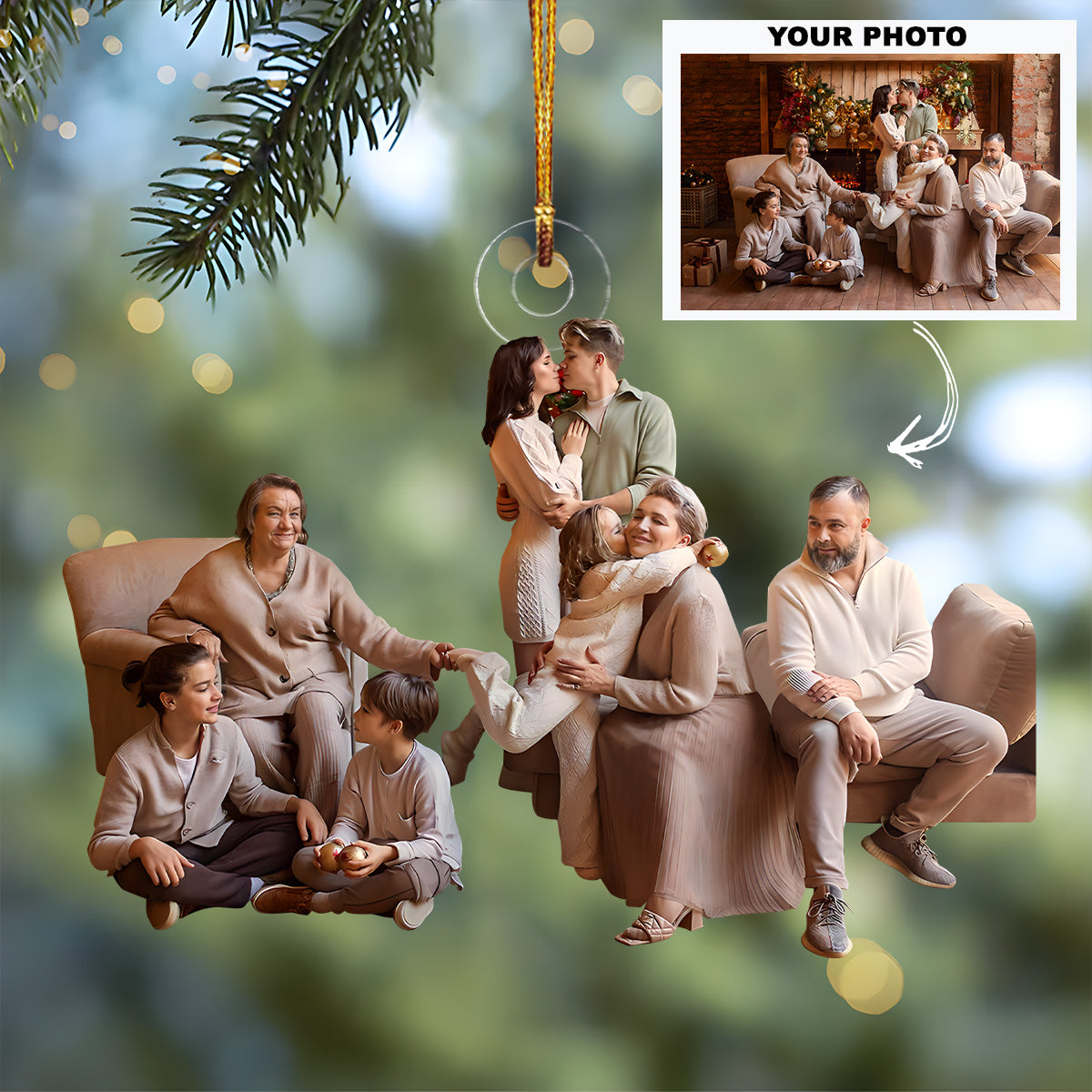 Customized Photo Ornament Special Moment With The Family - Personalized Photo Mica Ornament - Christmas Gift For Family Members