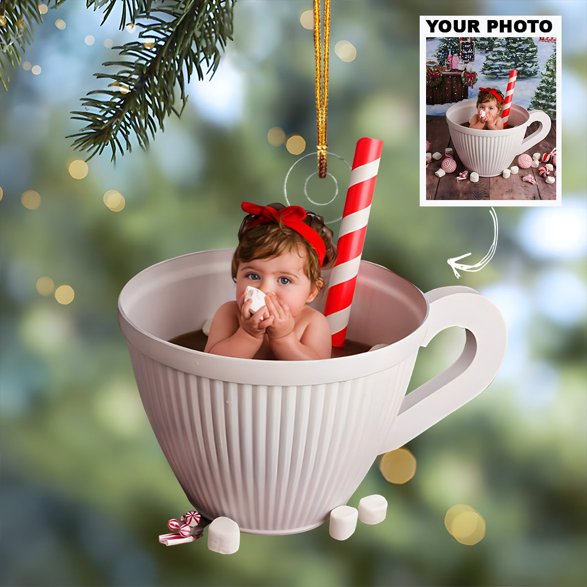 Customized Photo Ornament Christmas Baby Photo - Personalized Photo Mica Ornament - Christmas Gift For Family Members