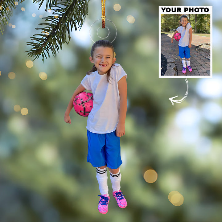 First Day Of Soccer - Personalized Custom Photo Mica Ornament - Christmas Gift For Kids, Son, Daughter, Family Members