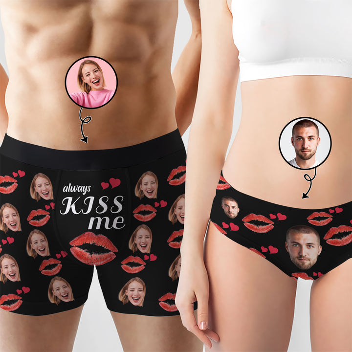 Always Kiss Me - Personalized Custom Couple Matching Briefs - Gift For Couple, Boyfriend, Girlfriend, Wife, Husband