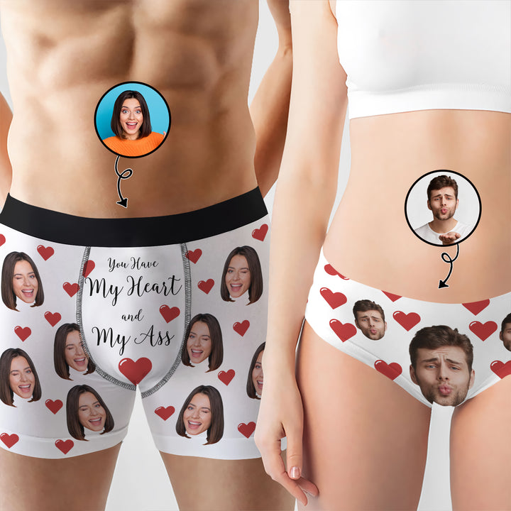 You Have My Heart And My Ass - Personalized Custom Couple Matching Briefs - Gift For Couple, Boyfriend, Girlfriend, Wife, Husband