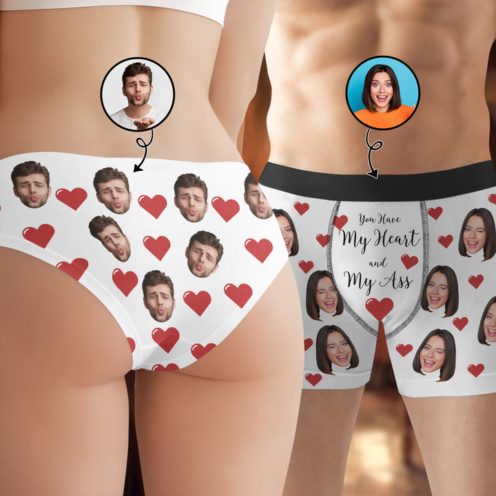 You Have My Heart And My Ass - Personalized Custom Couple Matching Briefs - Gift For Couple, Boyfriend, Girlfriend, Wife, Husband