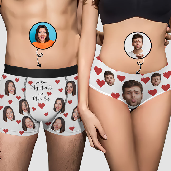 You Have My Heart And My Ass - Personalized Custom Couple Matching Briefs - Gift For Couple, Boyfriend, Girlfriend, Wife, Husband