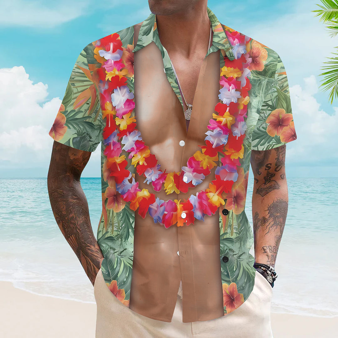 Aloha Funny Abs With Tropical Flowers - Personalized Custom Hawaiian Shirt