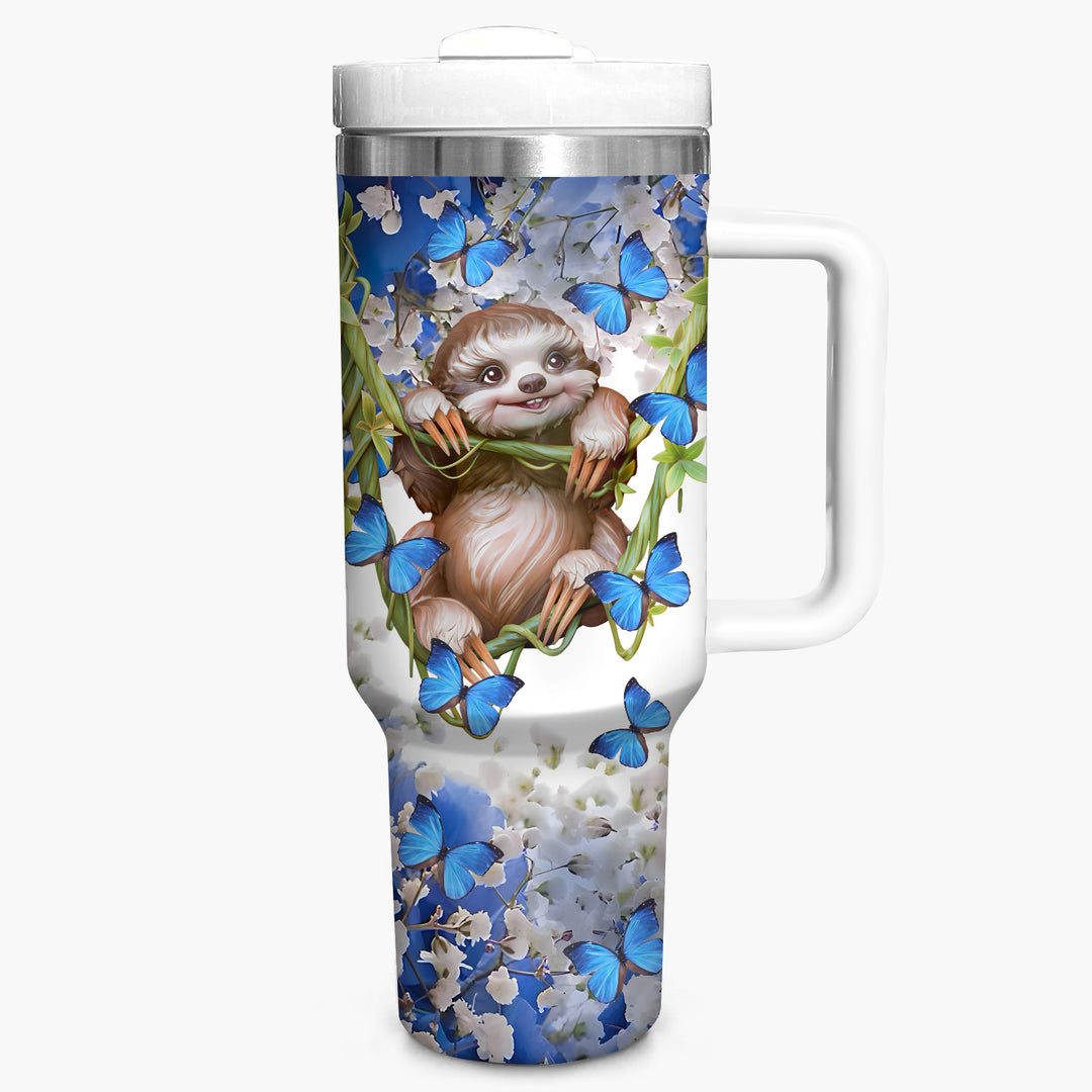 Sloth and Blue Butterflies - Tumbler With Handle - NCU0DK012