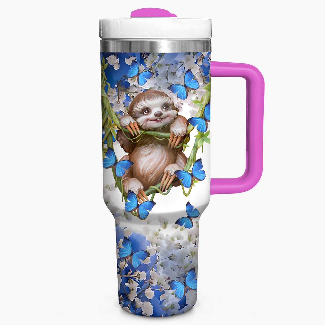 Sloth and Blue Butterflies - Tumbler With Handle - NCU0DK012