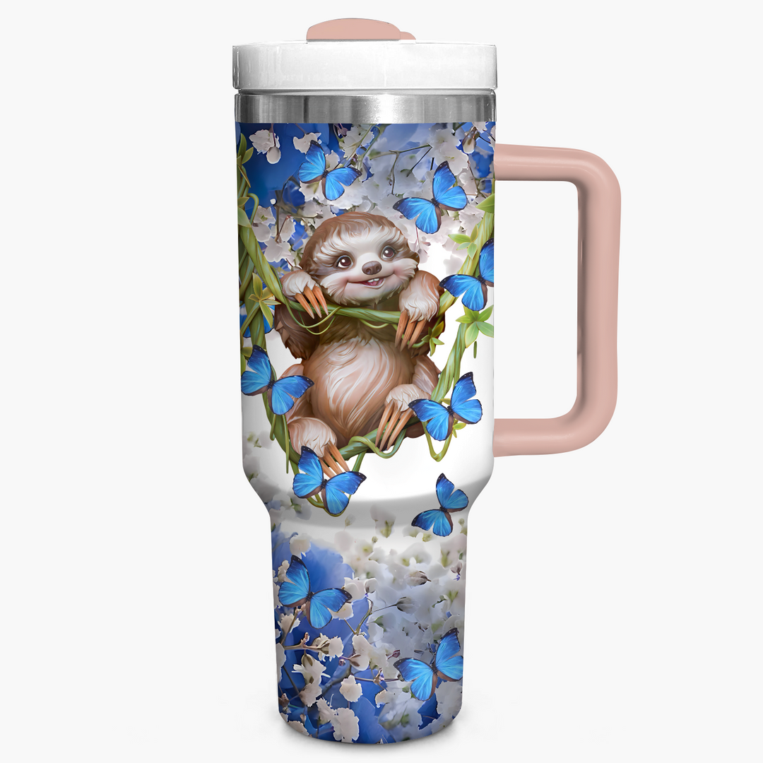 Sloth and Blue Butterflies - Tumbler With Handle - NCU0DK012
