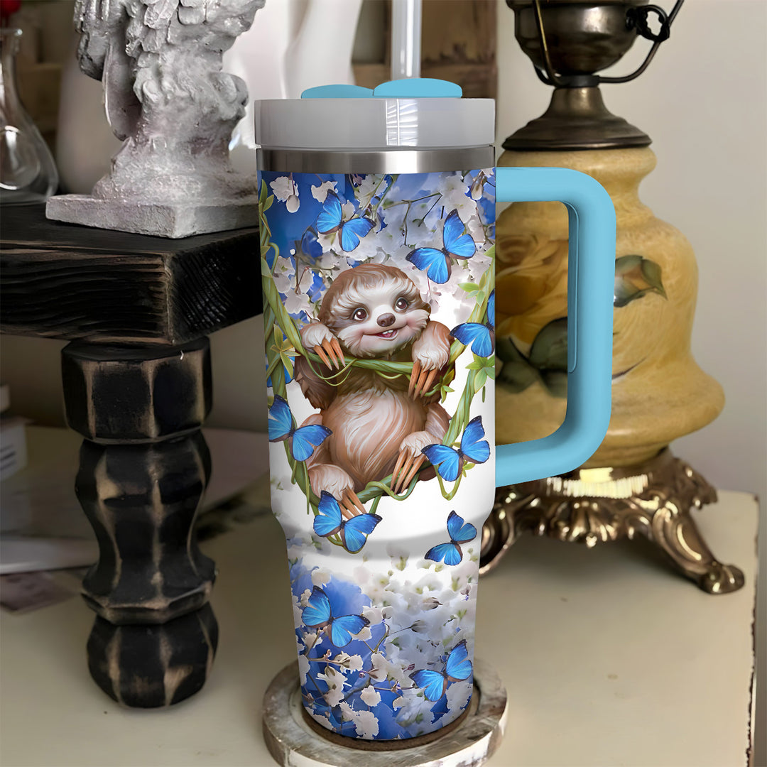 Sloth and Blue Butterflies - Tumbler With Handle - NCU0DK012