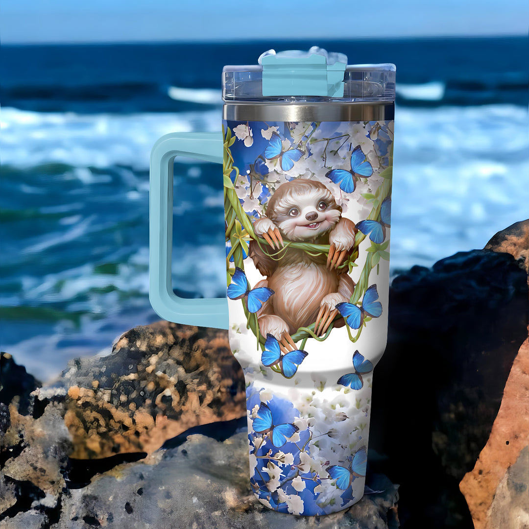 Sloth and Blue Butterflies - Tumbler With Handle - NCU0DK012