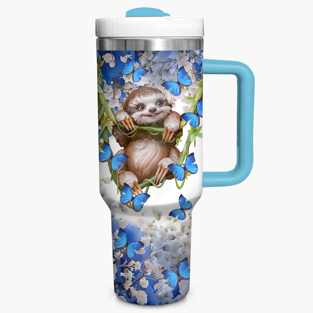 Sloth and Blue Butterflies - Tumbler With Handle - NCU0DK012