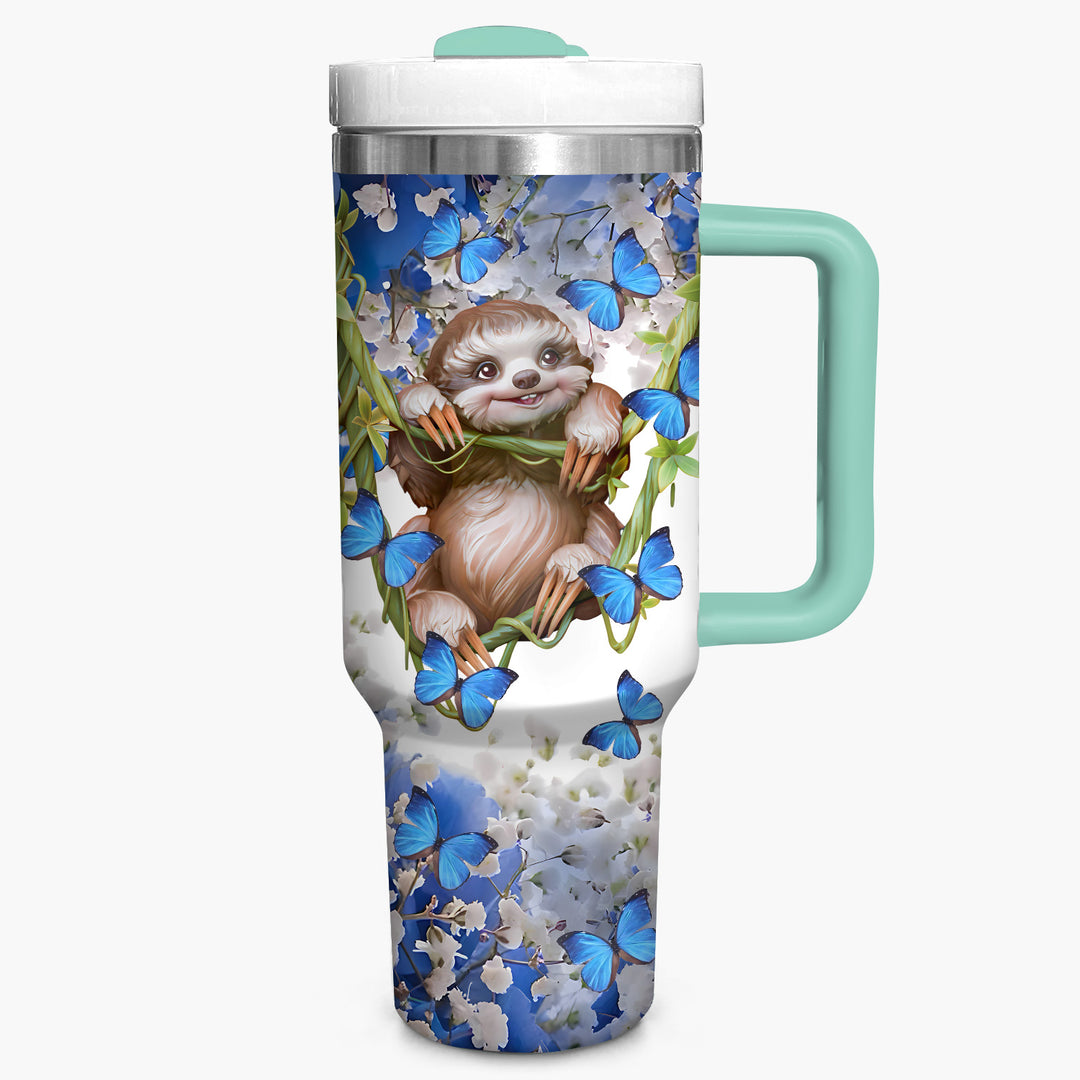 Sloth and Blue Butterflies - Tumbler With Handle - NCU0DK012