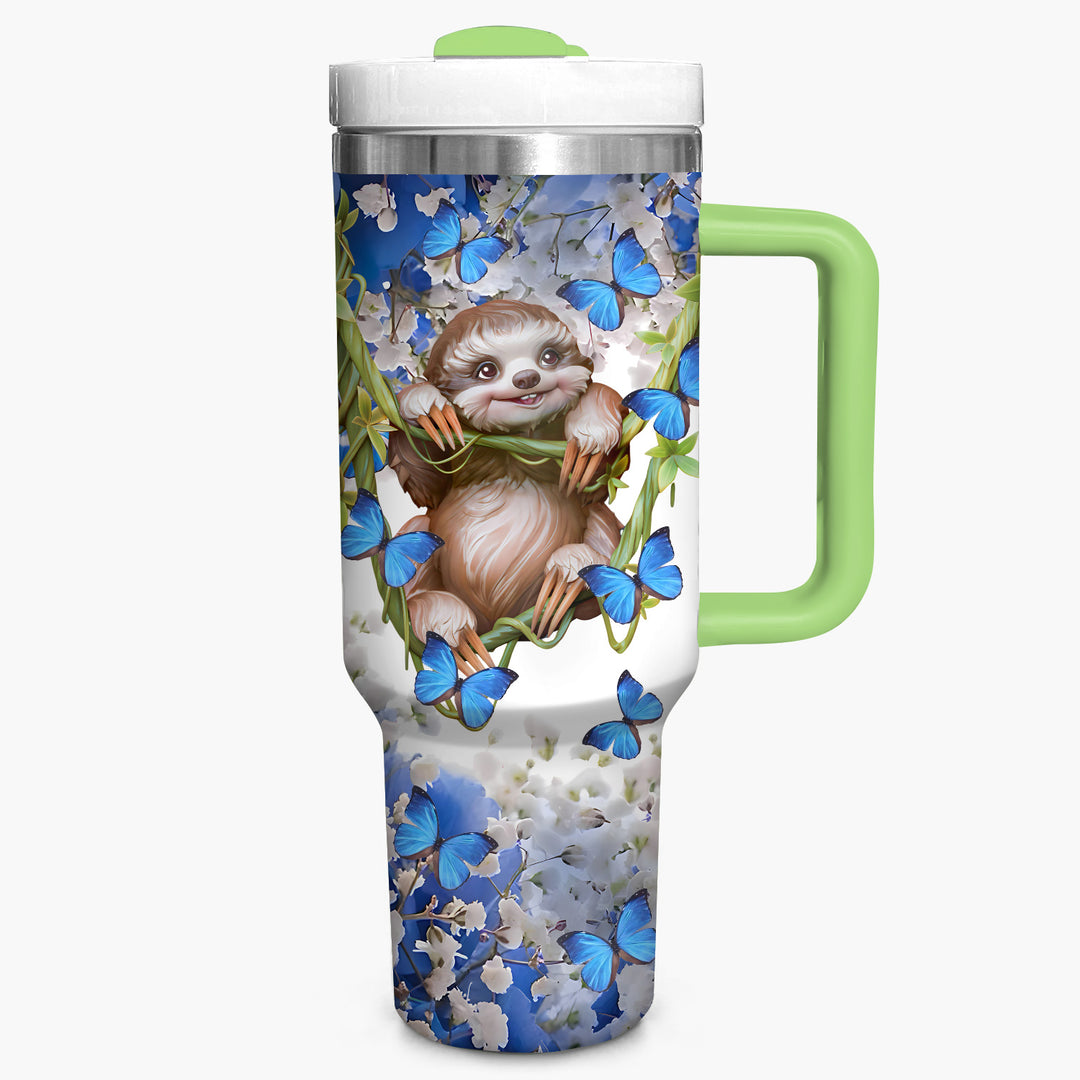 Sloth and Blue Butterflies - Tumbler With Handle - NCU0DK012