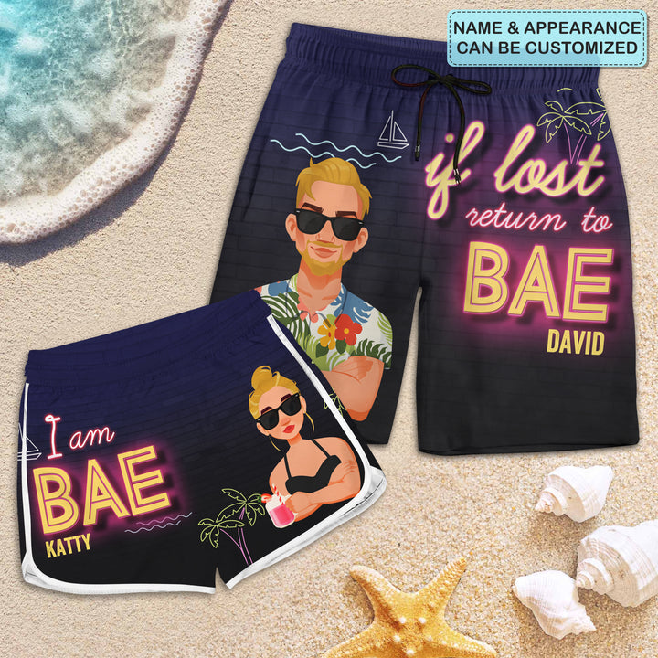 If Lost Return To My Bea - Personalized Custom Couple Beach Shorts - Gift For Couple