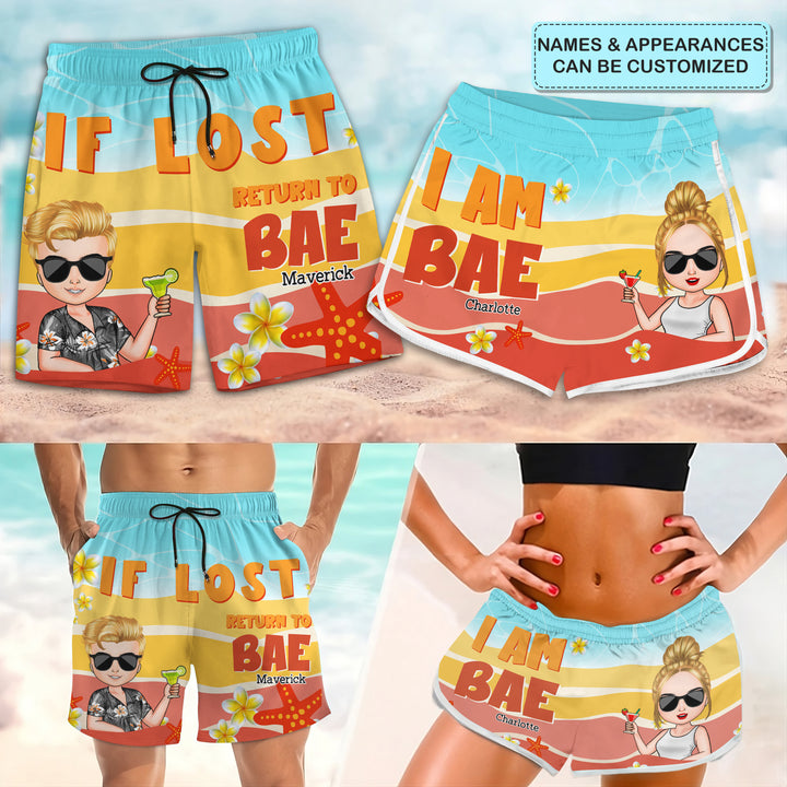 If Lost Return To Bae Couple - Personalized Custom Couple Beach Shorts - Gift For Couple