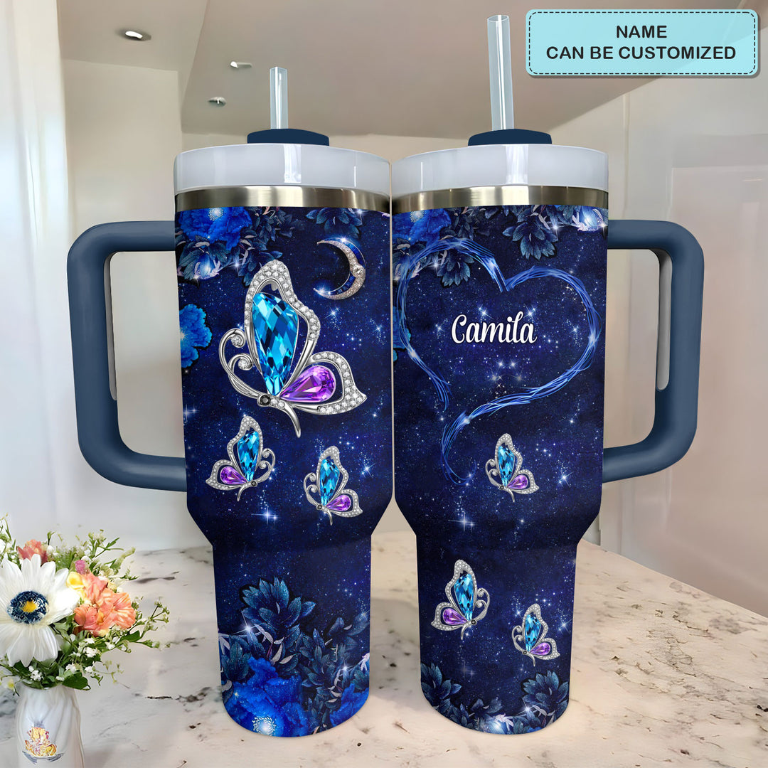 Butterfly Gems - Personalized Tumbler with Handle - NCU0DK030
