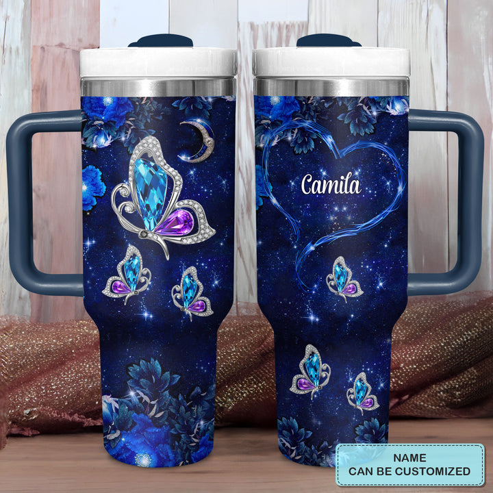 Butterfly Gems - Personalized Tumbler with Handle - NCU0DK030