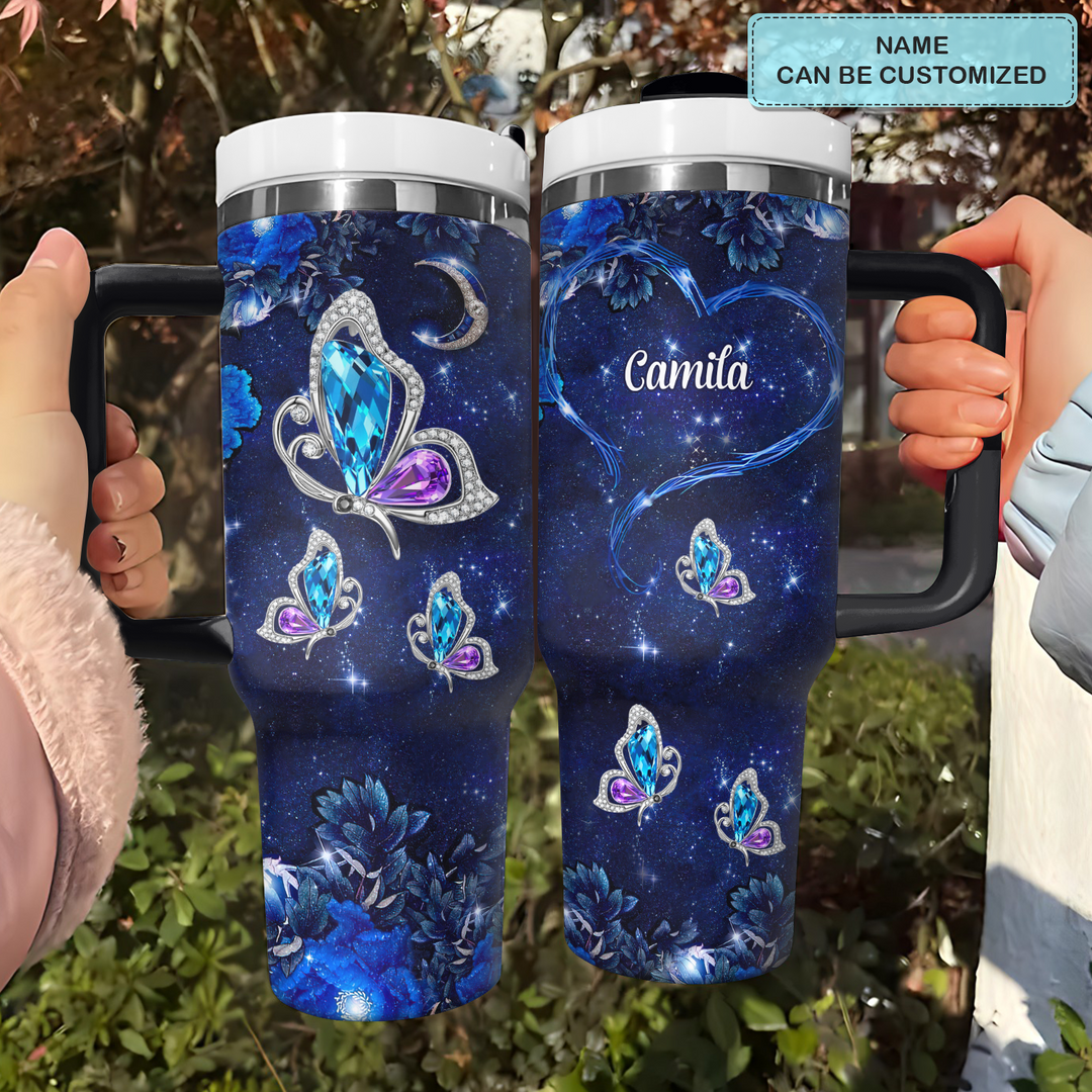 Butterfly Gems - Personalized Tumbler with Handle - NCU0DK030