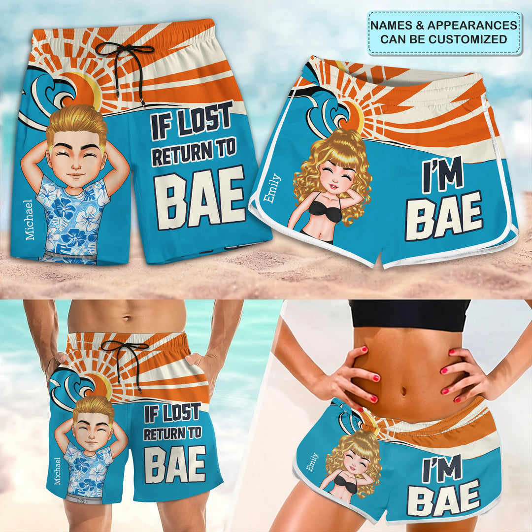 If I'm Lost Return To My Bea - Personalized Custom Couple Beach Shorts - Gift For Couple