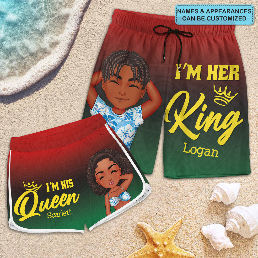 I'm Her King His Queen - Personalized Custom Couple Beach Shorts - Gift For Couple