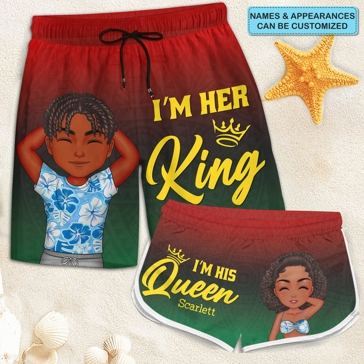 I'm Her King His Queen - Personalized Custom Couple Beach Shorts - Gift For Couple