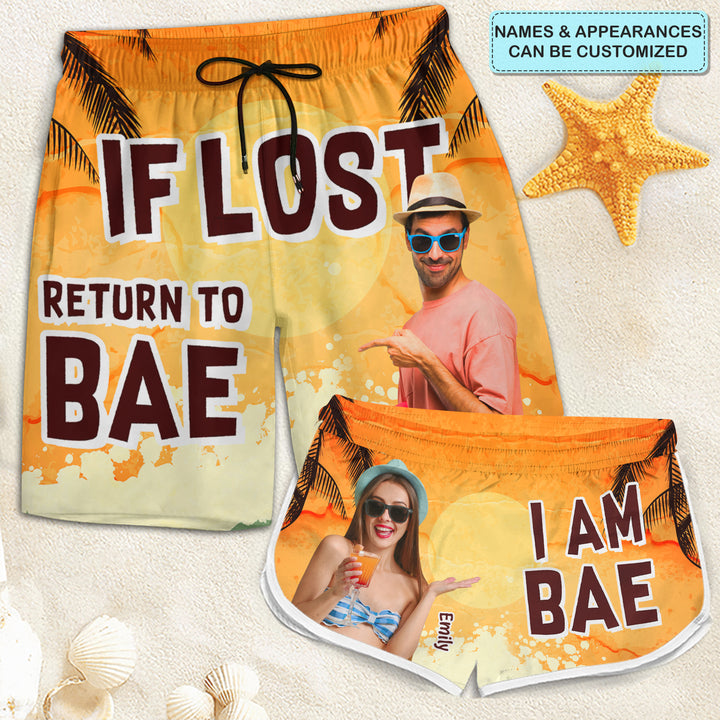 If Lost Return To Bae Funny - Personalized Custom Couple Beach Shorts - Gift For Couple