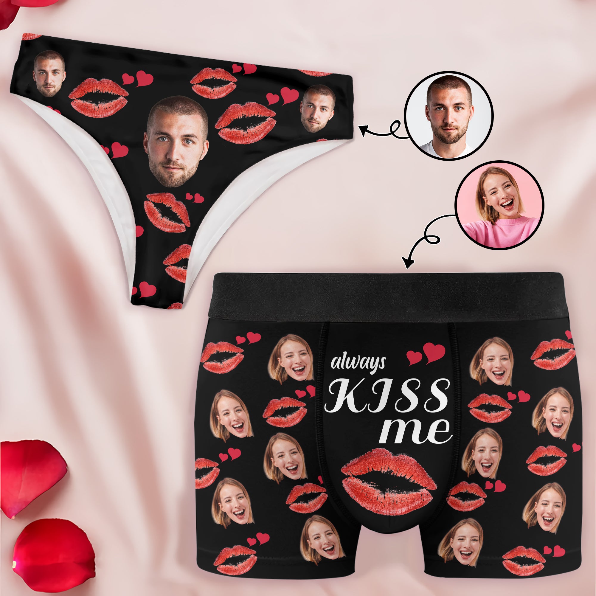 Always Kiss Me - Personalized Custom Couple Matching Briefs - Gift For Couple, Boyfriend, Girlfriend, Wife, Husband