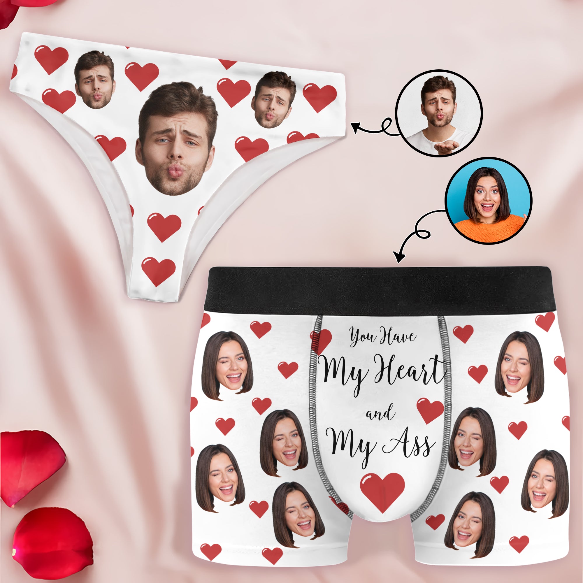 You Have My Heart And My Ass - Personalized Custom Couple Matching Briefs - Gift For Couple, Boyfriend, Girlfriend, Wife, Husband