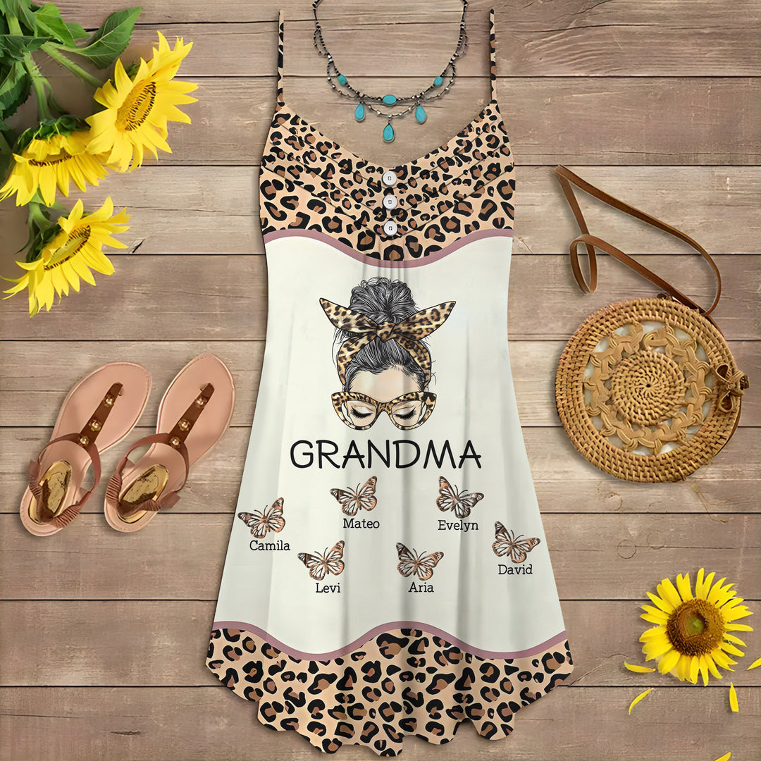 Leopard Messy Bun Grandma - Personalized Custom Summer Dress - Mother's Day Gift XL Leopard Messy Bun Grandma - Personalized Custom Summer Dress - Mother's Day Gift XL