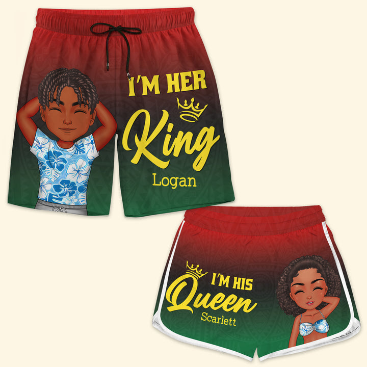 I'm Her King His Queen - Personalized Custom Couple Beach Shorts - Gift For Couple