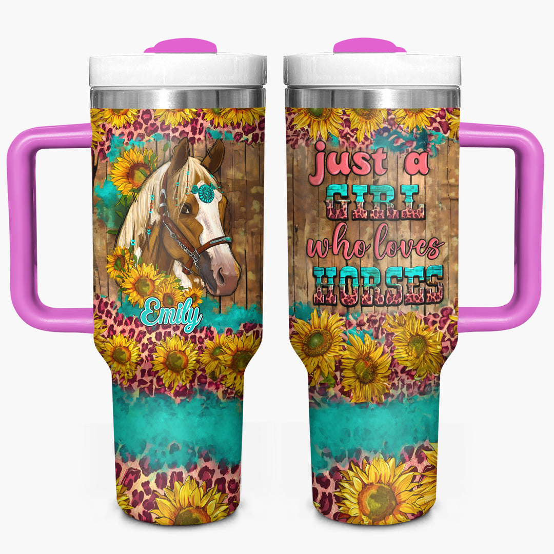 Who Loves Horses - Personalized CustomTumbler with Handle - NCU0DK024