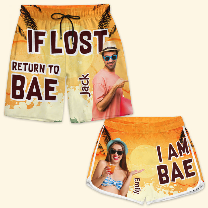 If Lost Return To Bae Funny - Personalized Custom Couple Beach Shorts - Gift For Couple