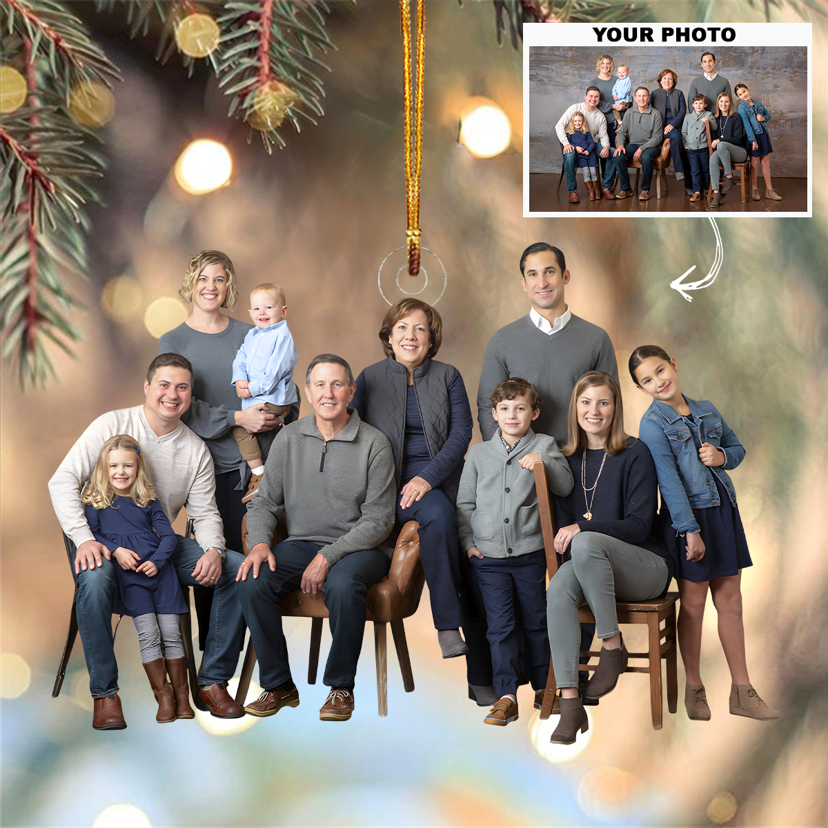 Happy Family Merry Christmas - Personalized Custom Photo Mica Ornament - Christmas Gift For Family Members, Grandma, Grandpa, Mom, Dad