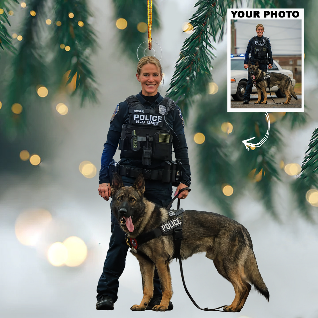 Police And Dog Customized Photo Ornament - Personalized Custom Photo Mica Ornament - Christmas Gift For Police, Family Members