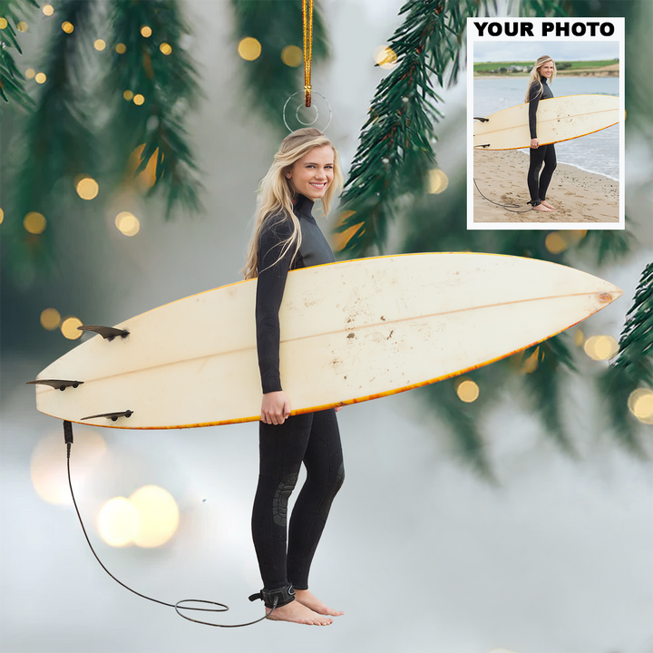 Surfing Ornament - Personalized Custom Photo Mica Ornament - Christmas Gift For Surfing Lovers, Family Members