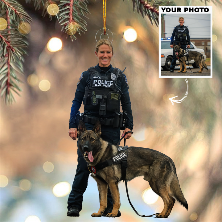 Police And Dog Customized Photo Ornament - Personalized Custom Photo Mica Ornament - Christmas Gift For Police, Family Members