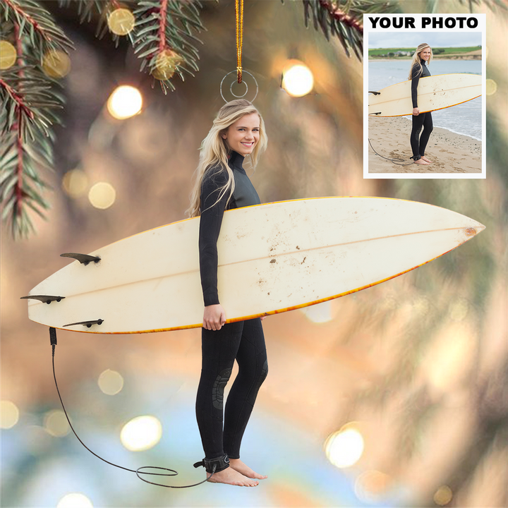 Surfing Ornament - Personalized Custom Photo Mica Ornament - Christmas Gift For Surfing Lovers, Family Members