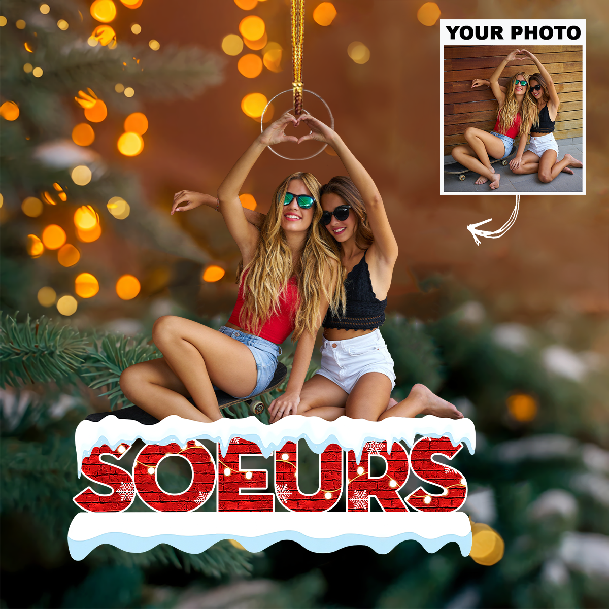 Soeurs Customized Your Photo Ornament - Personalized Custom Photo Mica Ornament - Christmas Gift For Family Members, Friends, Besties UPL0DM002