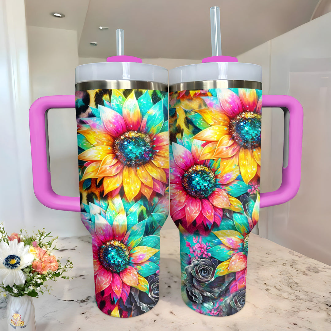 Glitter Sunflower - Tumbler with Handle - Gift For Sunflower Lovers - NCU0DV043