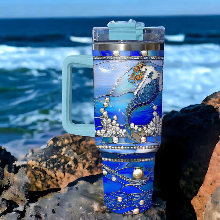 Mermaid and Pearls - Tumbler with Handle - Gift For Mermaid Lovers - NCU0DV038