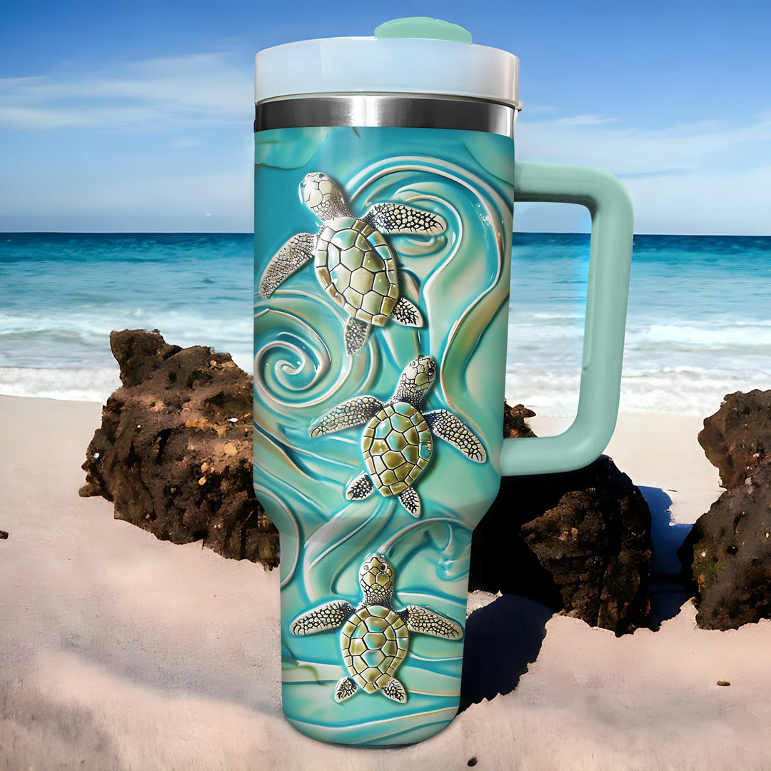 Amazing 3D Baby Turtles - Tumbler with Handle - Gift For Turtle Lovers - NCU0DV036
