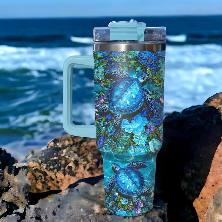 Undersea Floral Sea Turtle - Tumbler with Handle - Gift For Turtle Lovers - NCU0DV033