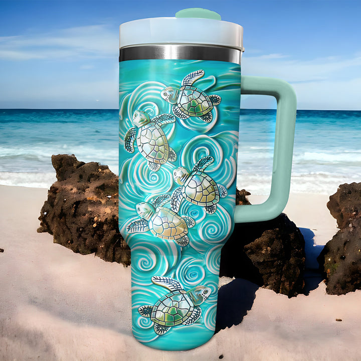 Baby Turtles Wave - Tumbler with Handle - Gift For Turtle Lovers - NCU0DV039