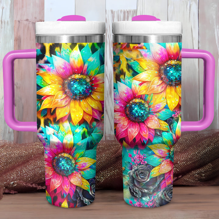 Glitter Sunflower - Tumbler with Handle - Gift For Sunflower Lovers - NCU0DV043