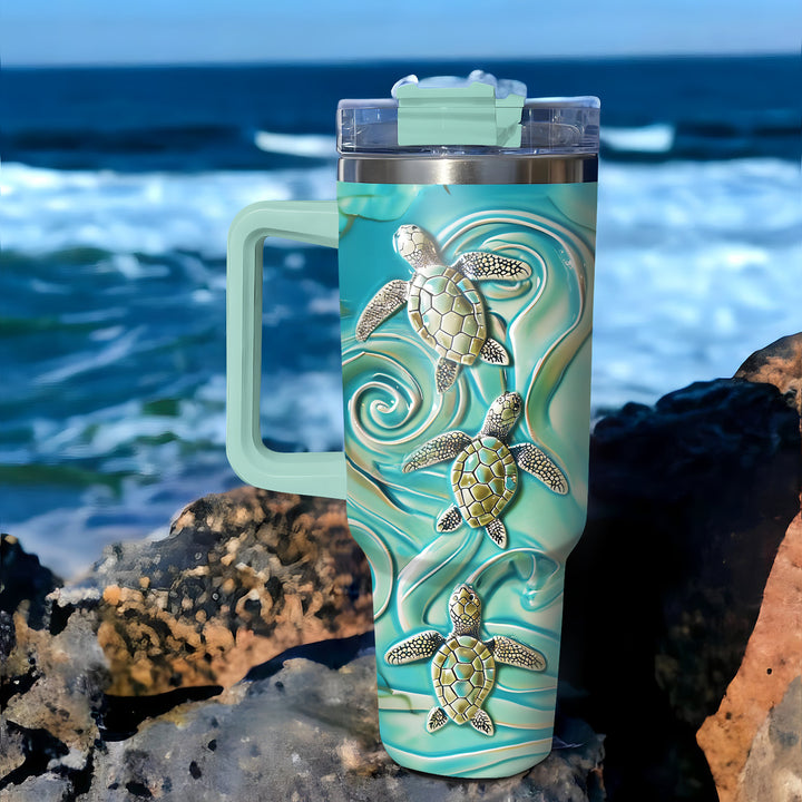 Amazing 3D Baby Turtles - Tumbler with Handle - Gift For Turtle Lovers - NCU0DV036