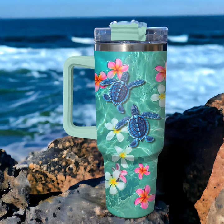 Floral Baby Turtle - Tumbler with Handle - Gift For Turtle Lovers - NCU0DV031